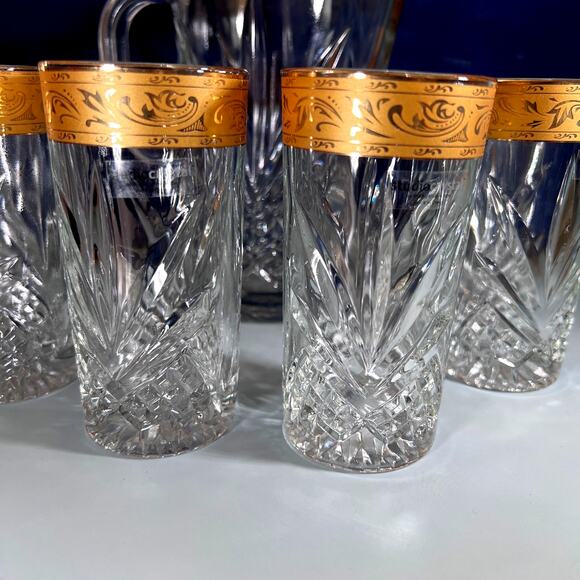 Vintage Studio Crystal By Studio Silversmiths Barware Set With 24kt Gold Rim - Picture 2 of 9